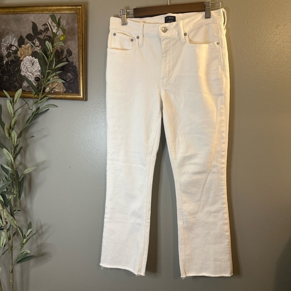 J.Crew Mid Rise Flare Crop Jeans White Raw Hem Size 28 Coastal Preppy - Picture 2 of 7